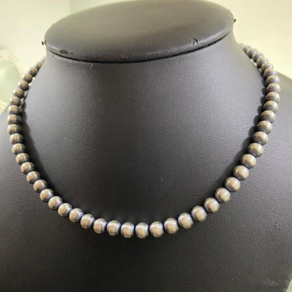 Navajo Pearl Beads 6 mm Sterling Silver Necklace Length 16